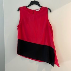 Calvin Klein | Asymmetrical Black/Pink/Red Color Block Tank/Sleeveless Top